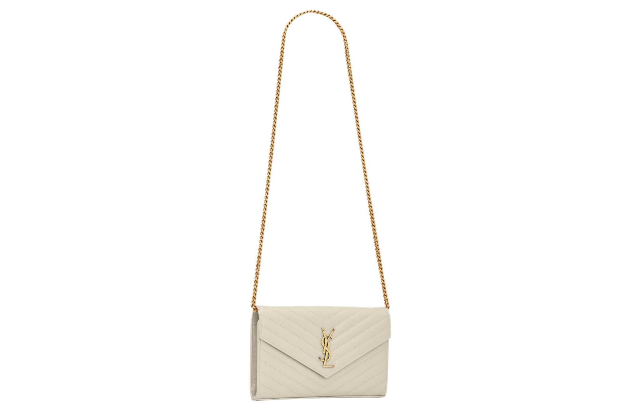 حقيبة Saint Laurent Wallet on Chain بلون أوف وايت أنيق.