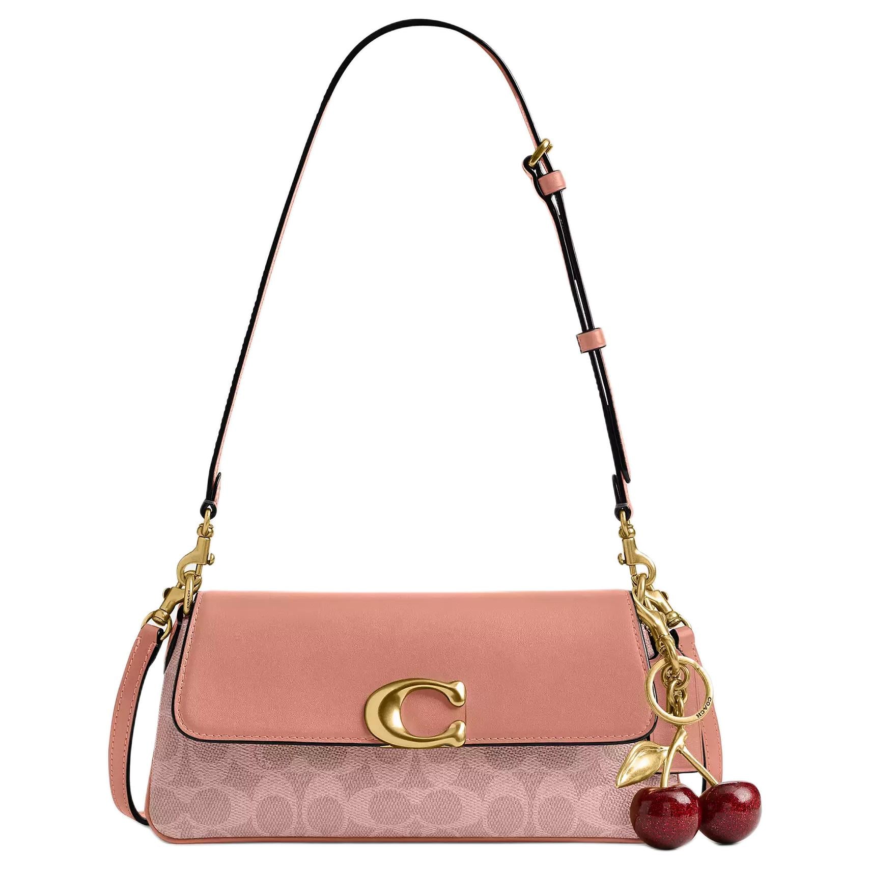 COACH Jet 25 brand logo coated canvas with calfskin shoulder bag, medium size, women's, pink