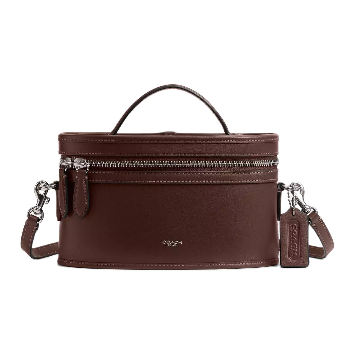 COACH Trail 21 Brand Logo Leather Single Shoulder Crossbody Handbag Small Women's Maple Color