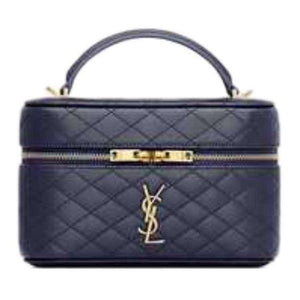 SAINT LAURENT Blue حقيبة مستحضرات تجميل جلد ماعز فاخرة ومبطنة | أصلي.