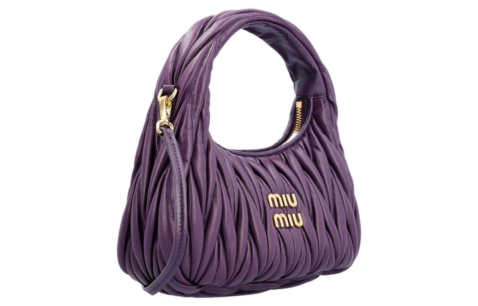MIU MIU Miu Wander Jacquard Crossbody Tote Purple.