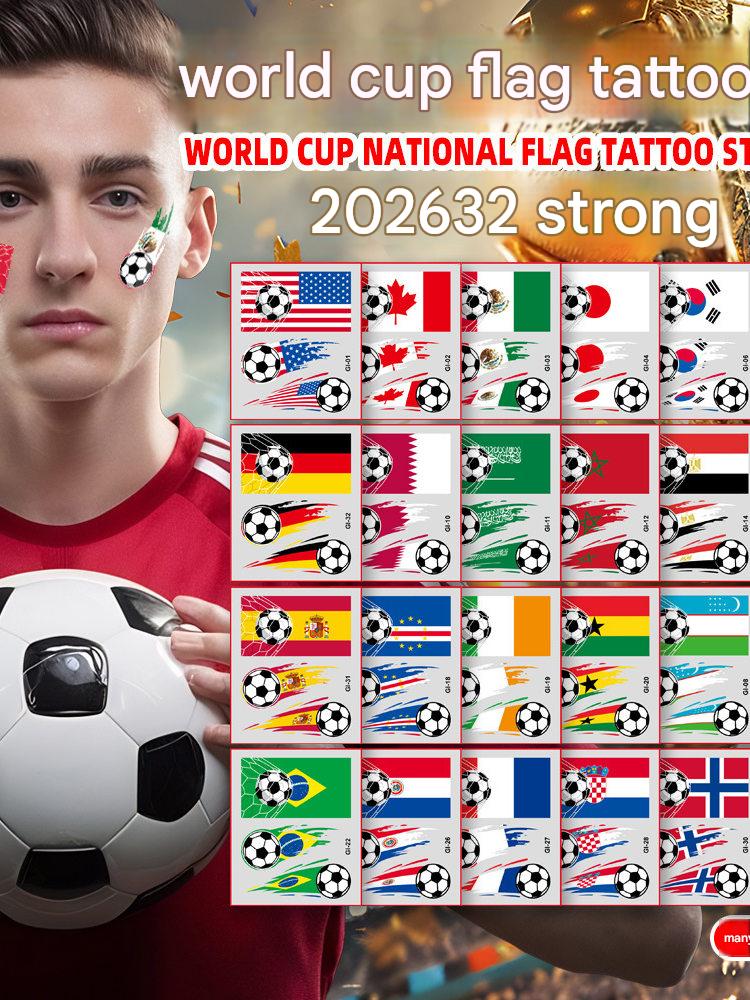 ملصقات تاتو مؤقت للأعلام الوطنية وتصاميم كرة القدم لكأس العالم