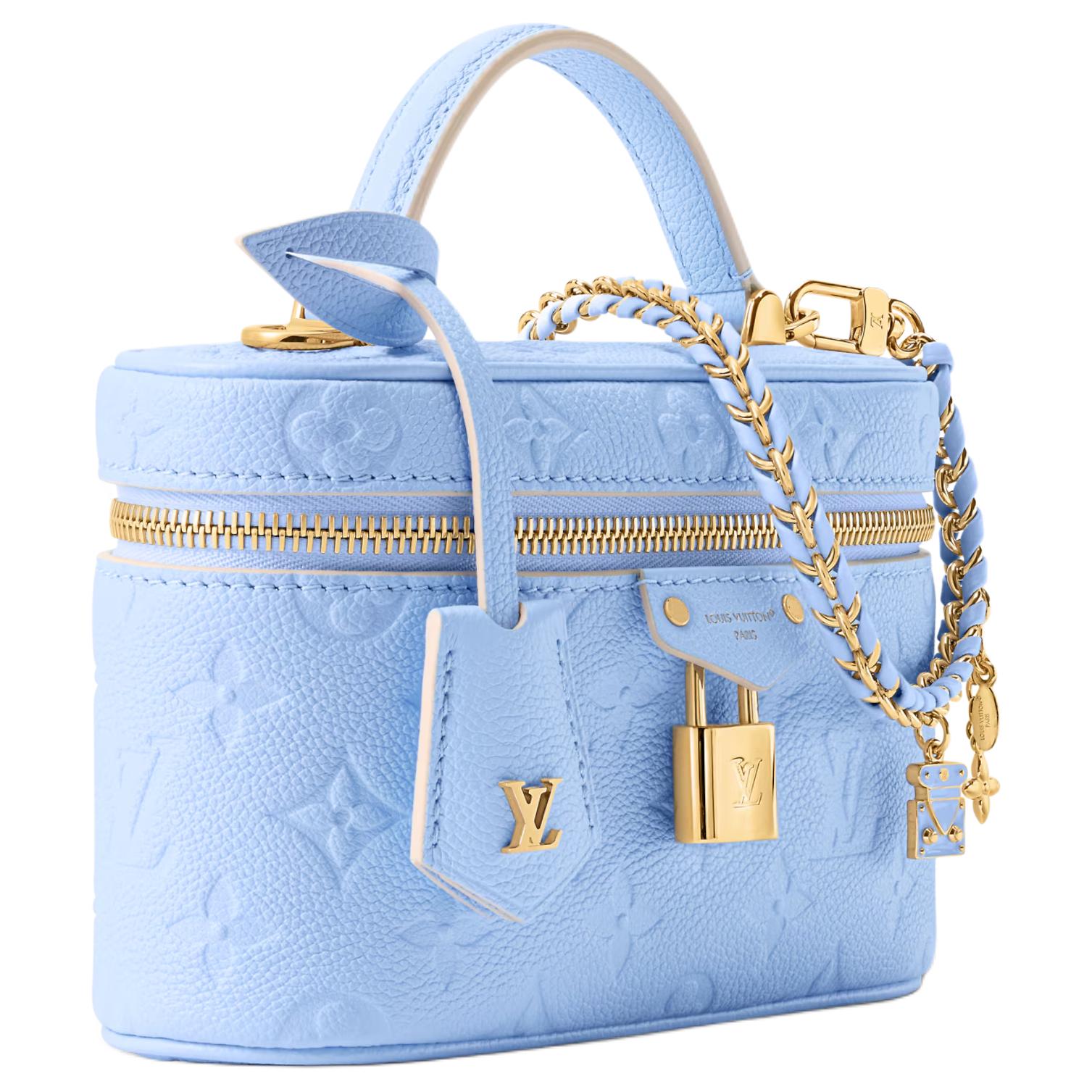 LOUIS VUITTON Vanity CHAIN POUCH Fresh and Elegant Color Detachable Woven Chain Shoulder Strap Cowhide Makeup Bag Women's Iris Blue