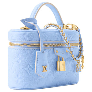 LOUIS VUITTON Vanity CHAIN POUCH Fresh and Elegant Color Detachable Woven Chain Shoulder Strap Cowhide Makeup Bag Women's Iris Blue