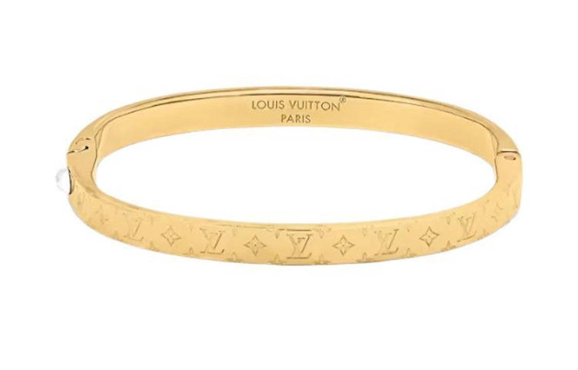 LOUIS VUITTON Logo engraved metal bracelet women's gold.