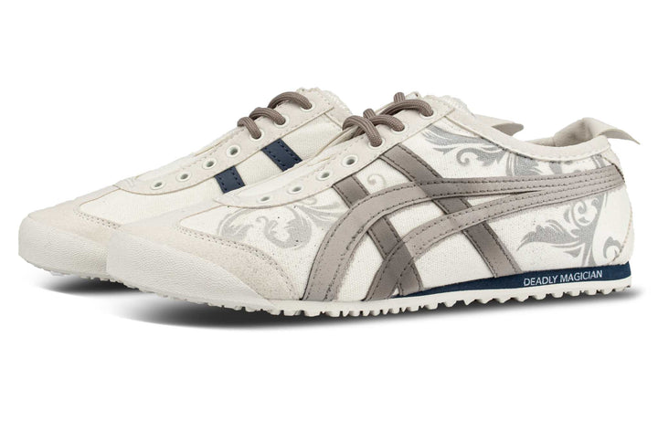 حذاء أونيتسوكا تايغر ميكسكو 66 تصميم خاص رمادي بني أنيق بخامات قماشية فاخرة وشرائط جلدية ونعل مطاطي متين مناسب للعمل والسفر والمناسبات الكاجوال