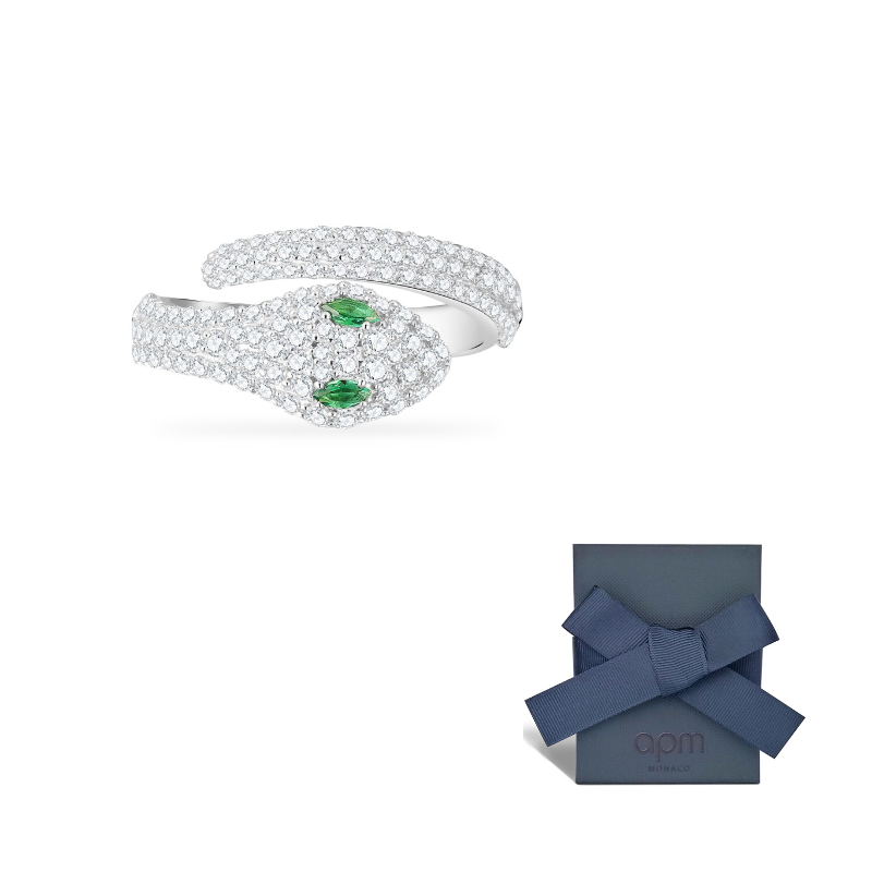 apm monaco snake 925 silver zircon ring.