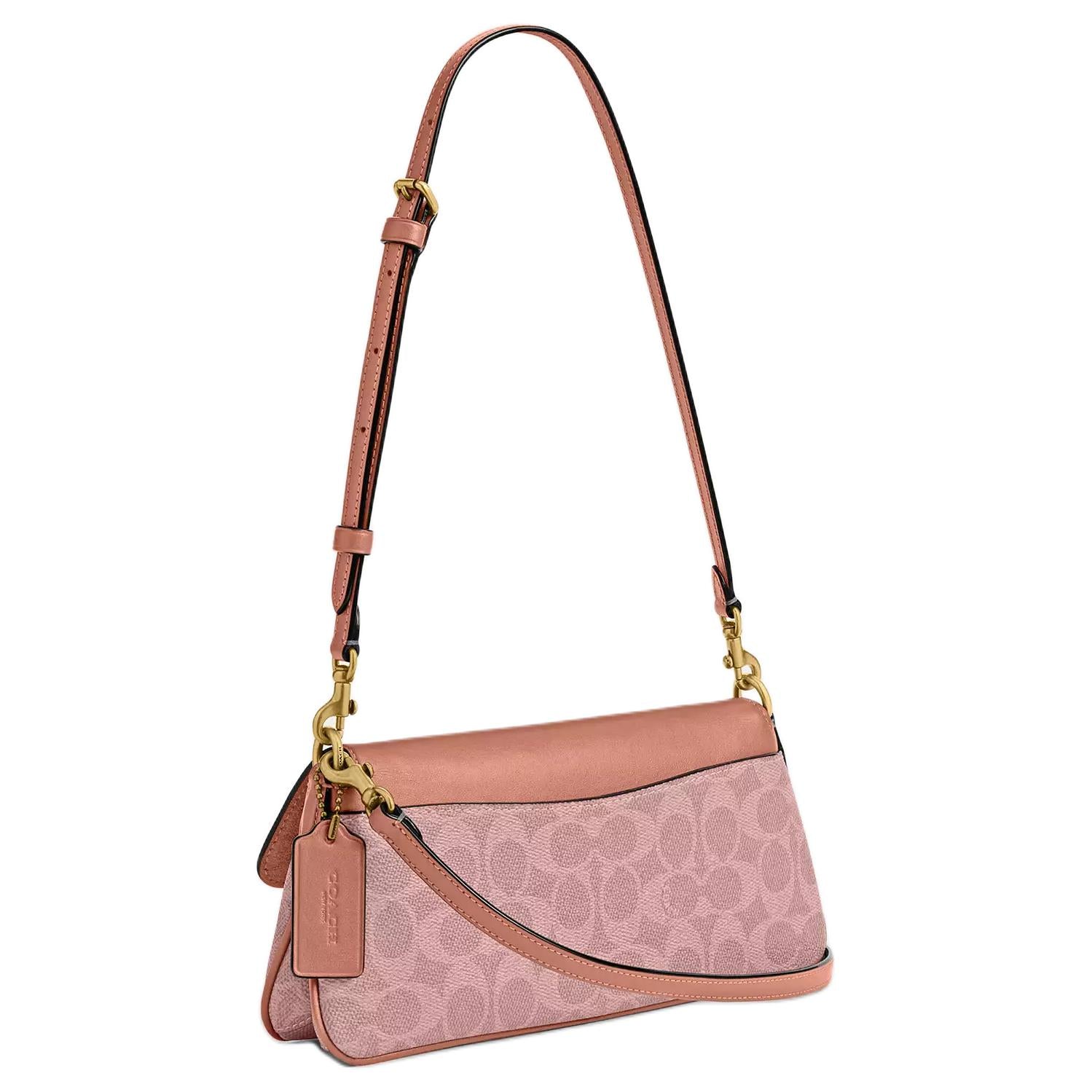 COACH Jet 25 brand logo coated canvas with calfskin shoulder bag, medium size, women's, pink