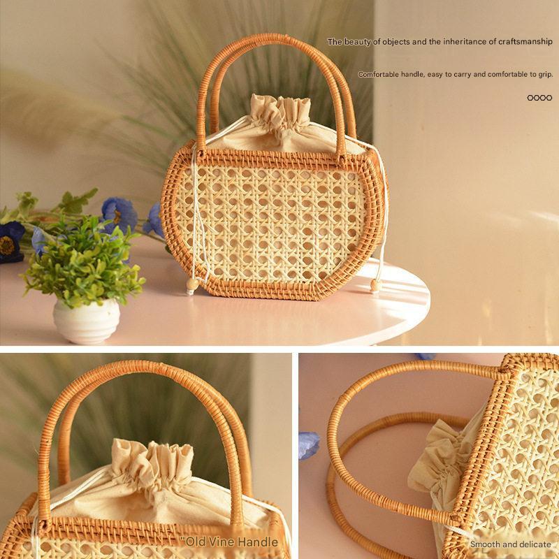 حقيبة يد Handbag من الخوص الطبيعي بتصميم فني يدوي مميز.