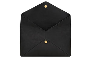 SINS LAURENT YSL LE CASSANDRE metal letter logo magnetic snap-close sheepskin envelope clutch large size women's black style