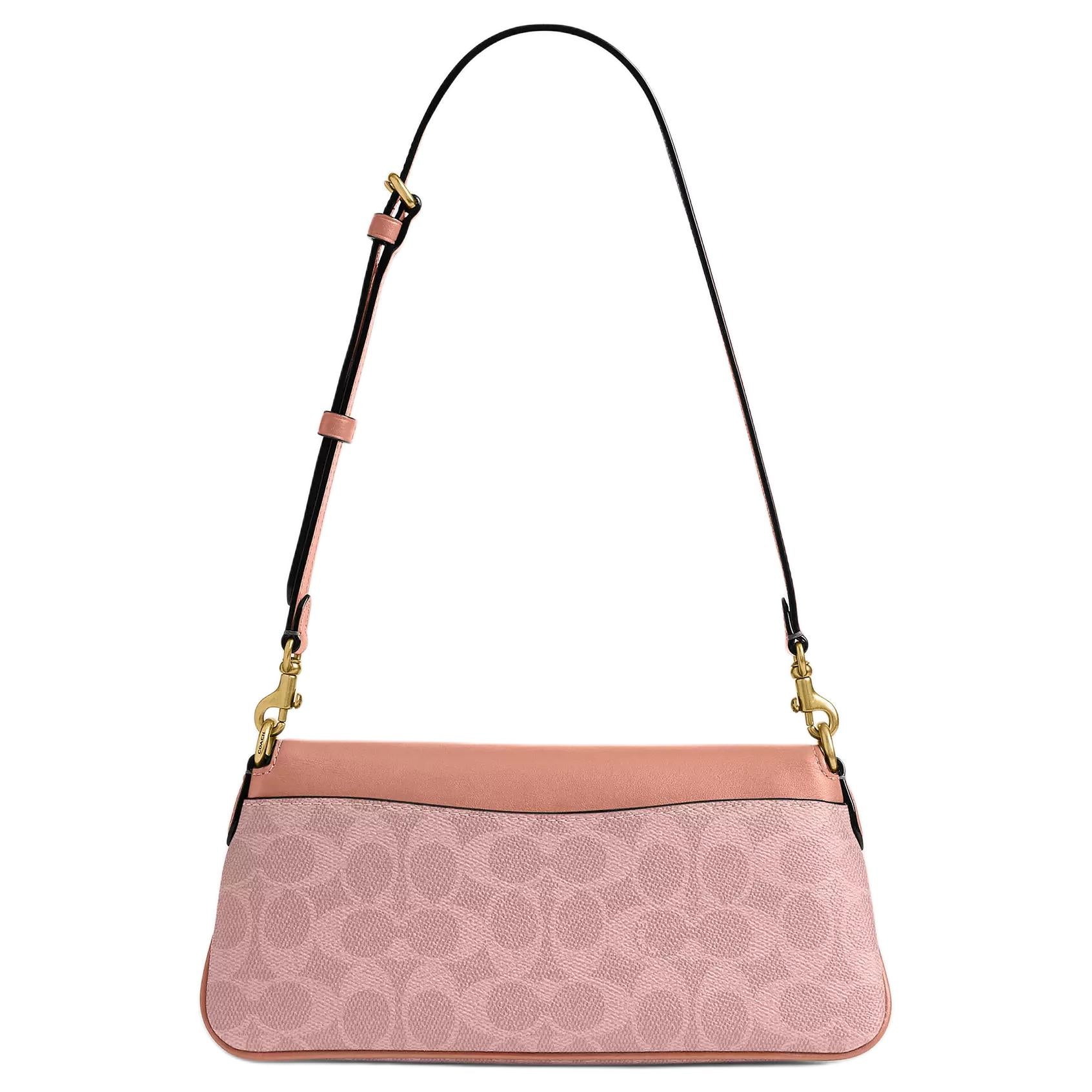 COACH Jet 25 brand logo coated canvas with calfskin shoulder bag, medium size, women's, pink