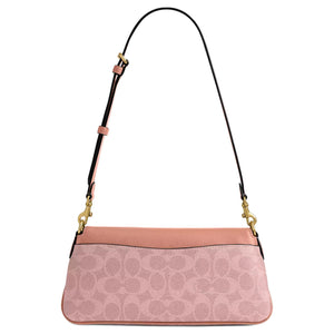 COACH Jet 25 brand logo coated canvas with calfskin shoulder bag, medium size, women's, pink