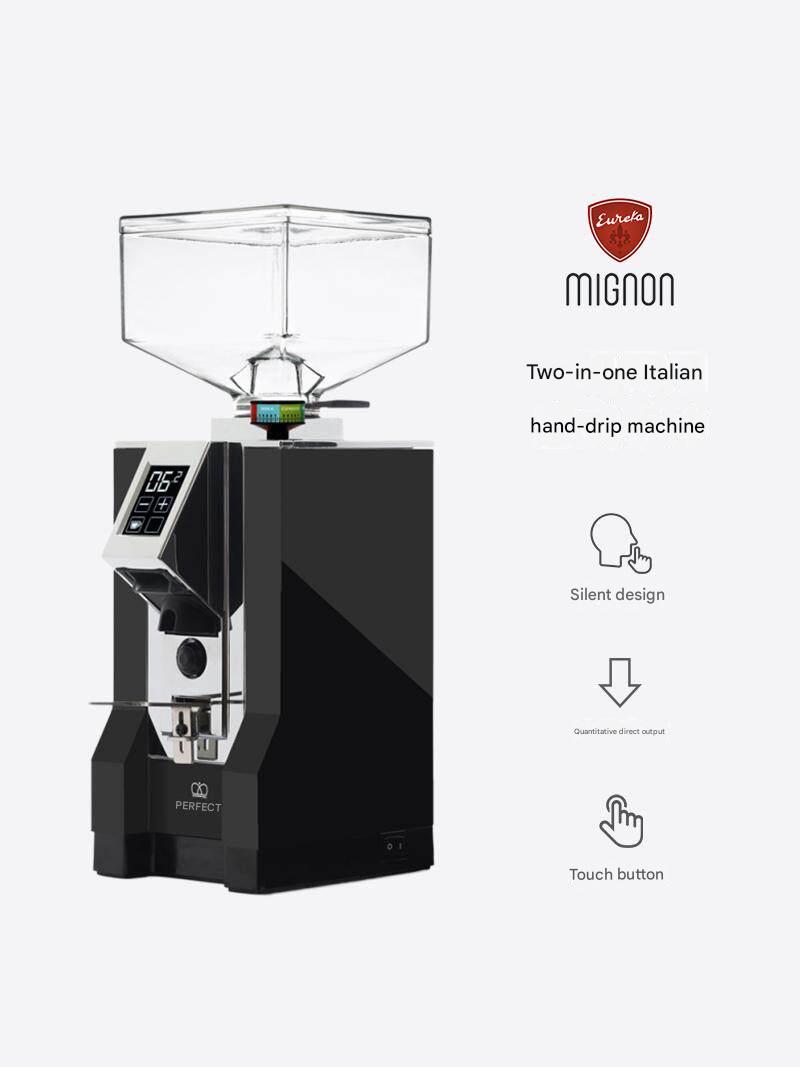 بوستر المميزات والمواصفات الفنية لـ مطحنة القهوة Eureka Mignon grinder features poster.