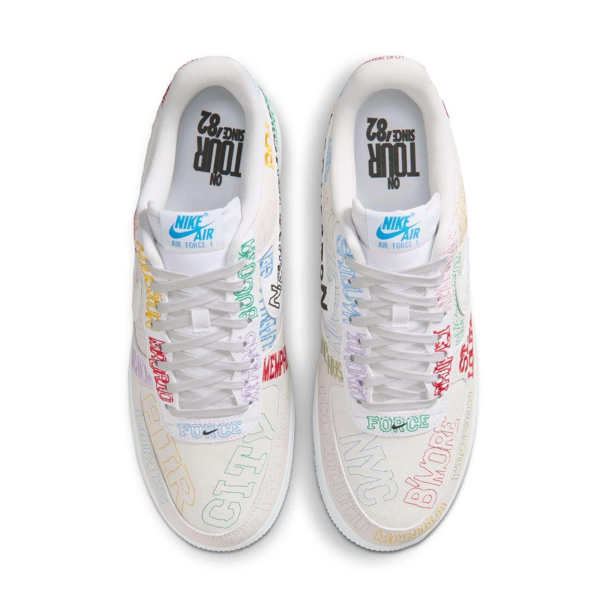 حذاء Nike Air Force 1 Low أبيض بتطريز ملون لمدن العالم.