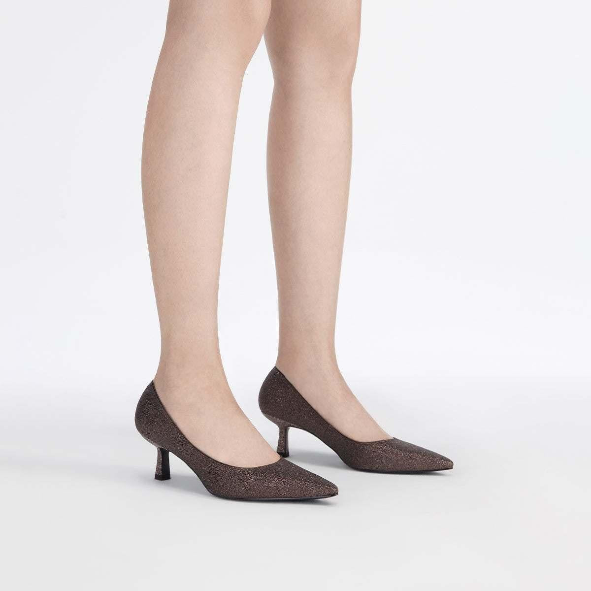 حذاء كعب قصير Kitten Heels نسائي Glitter برونزي CHARLES & KEITH.