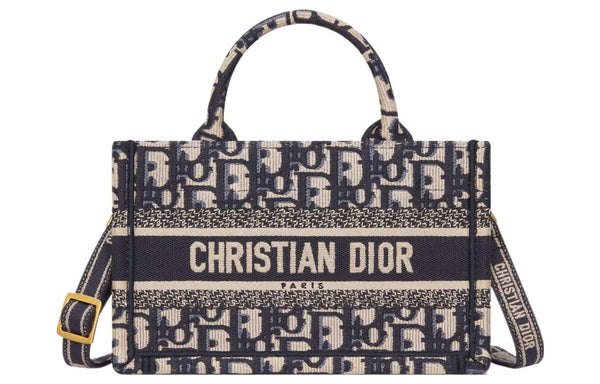 DIOR Mini Book Tote Blue Oblique Embroidered Bag with Adjustable Strap