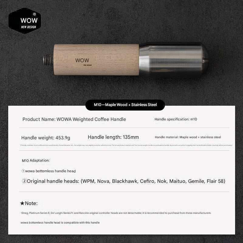 مقبض Portafilter من WOWA خشب و Stainless Steel مقاس M10.