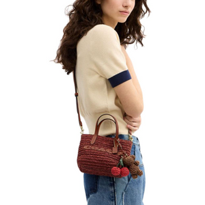 COACH City 15 Brand Logo Detachable Shoulder Strap Straw Textured Calfskin Tote Tote Mini Women's Straw Color Combination Reddish