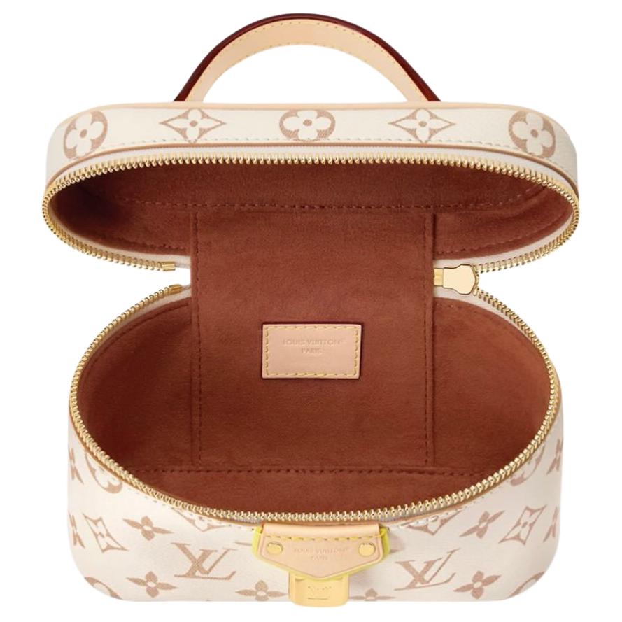 LOUIS VUITTON Crafty Vanity Classic Monogram Detachable Woven Chain Shoulder Strap Coated Canvas Makeup Bag for Women Sand Color