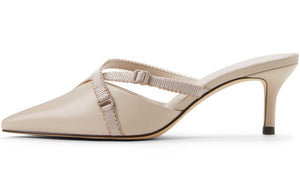 حذاء Mule نسائي مدبب بكعب قصير وأشرطة متقاطعة CHARLES & KEITH.