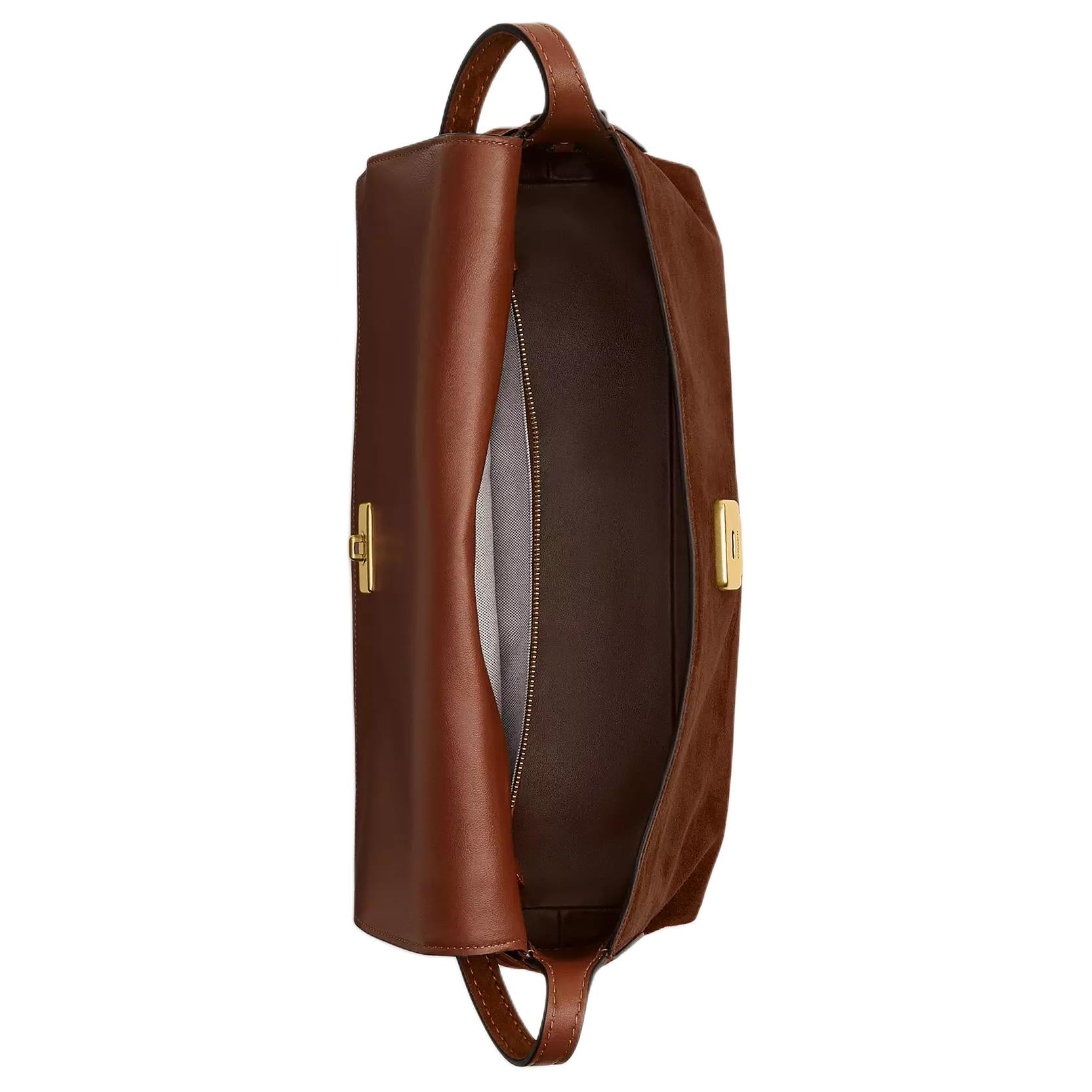 COACH Chelsea 36 Brand Logo Push-Lock Closure Cowhide Layered Leather Single Shoulder Bag Large Women's Warm Brown