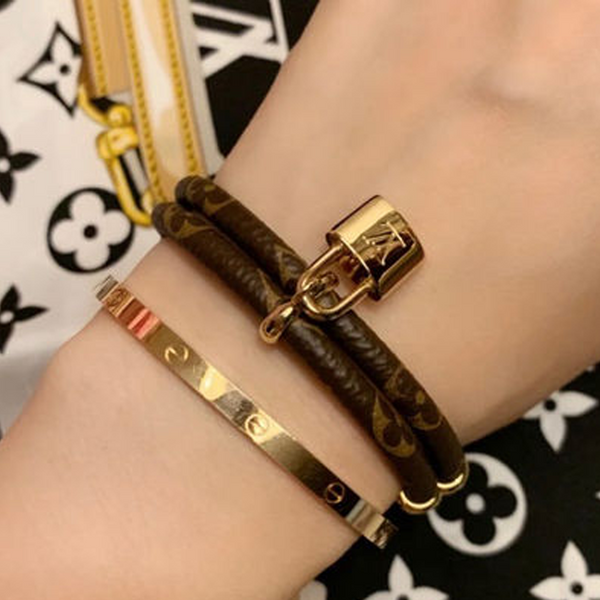 LOUIS VUITTON lock pendant canvas metal bracelet women's