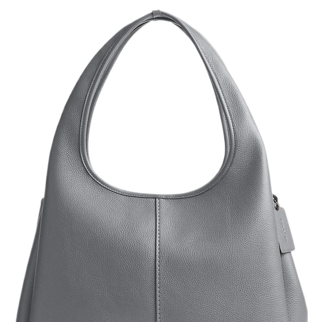 COACH Lana 34 Solid Color Silver Logo Pattern Zipper Compartment Quilted Hardware Buckle Polished Pebble Leather Handbag Large Women's Dark Gray