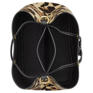 COACH Rowan 21 Detachable Shoulder Strap, Exquisite Lychee Pattern Leather Coated Canvas Bucket Bag Crossbody Single Shoulder Handbag Small Women's Leopard Print Multicolor