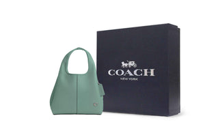 COACH Lana 23 Solid Color Black Label Logo Zipper Compartment Quilted Hardware Buckle Polished Pebble Pattern Leather Handbag Shoulder Bag Medium Women's Blue Crystal