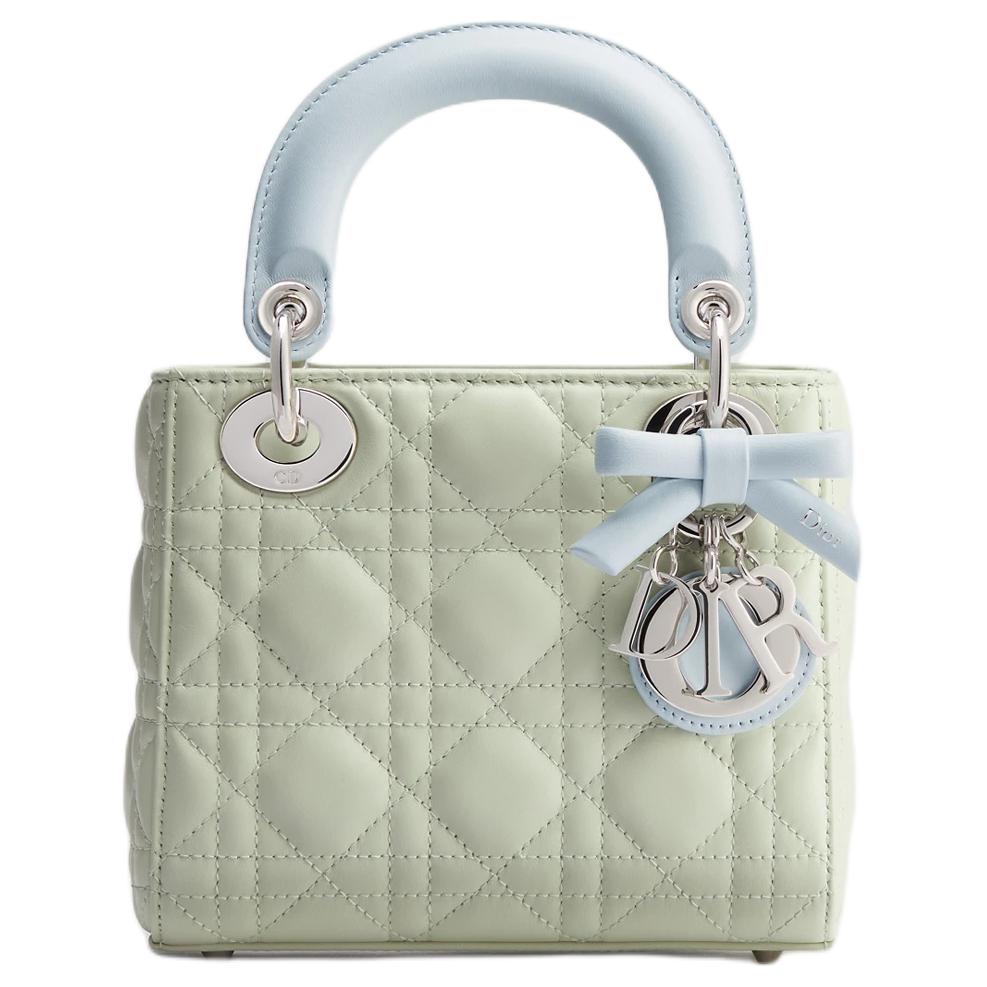 حقيبة Lady Dior ميني بلون أخضر باستيل وأزرق سماوي
