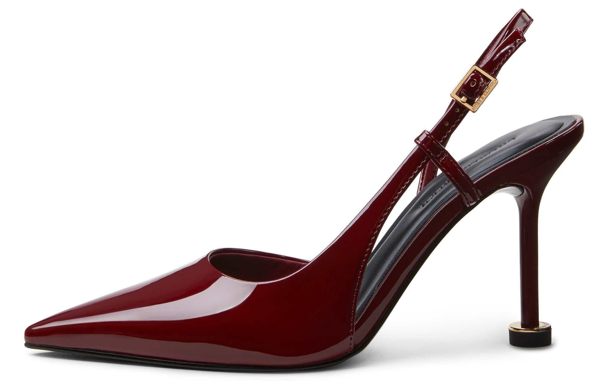 CHARLES & KEITH حذاء كعب عالي Slingback نسائي لامع بمقدمة مدببة.