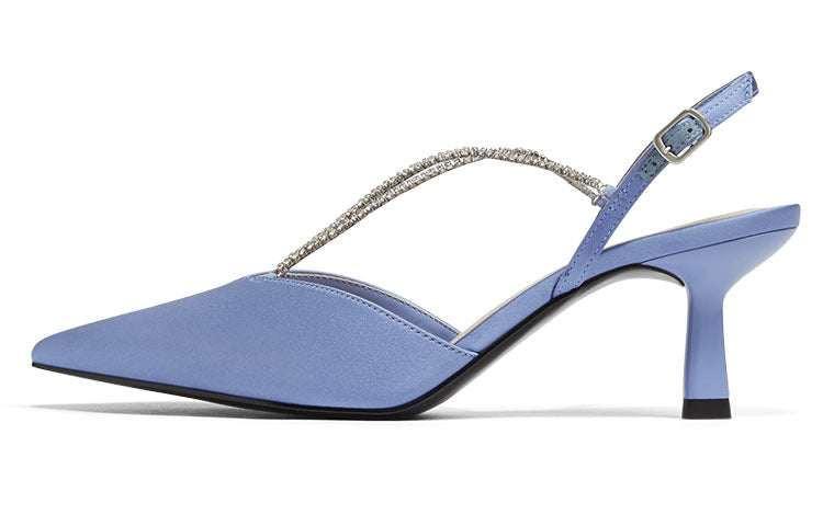 حذاء كعب Slingback أزرق فاتح مرصع بالكريستال CHARLES & KEITH.