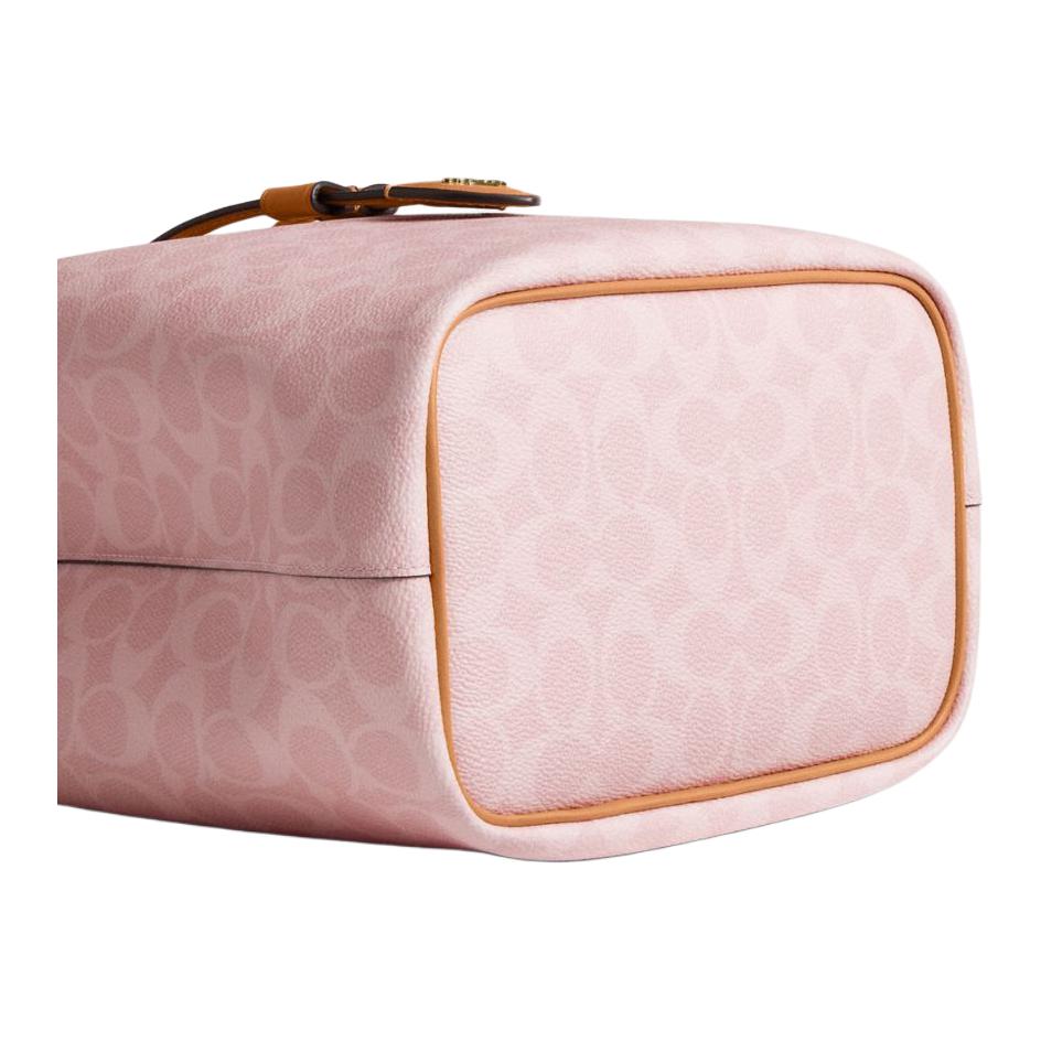 COACH Rowan 21 Classic Monogram Detachable Shoulder Strap Bucket Bag Synthetic Leather Crossbody Handbag Small Women's Sakura Pink