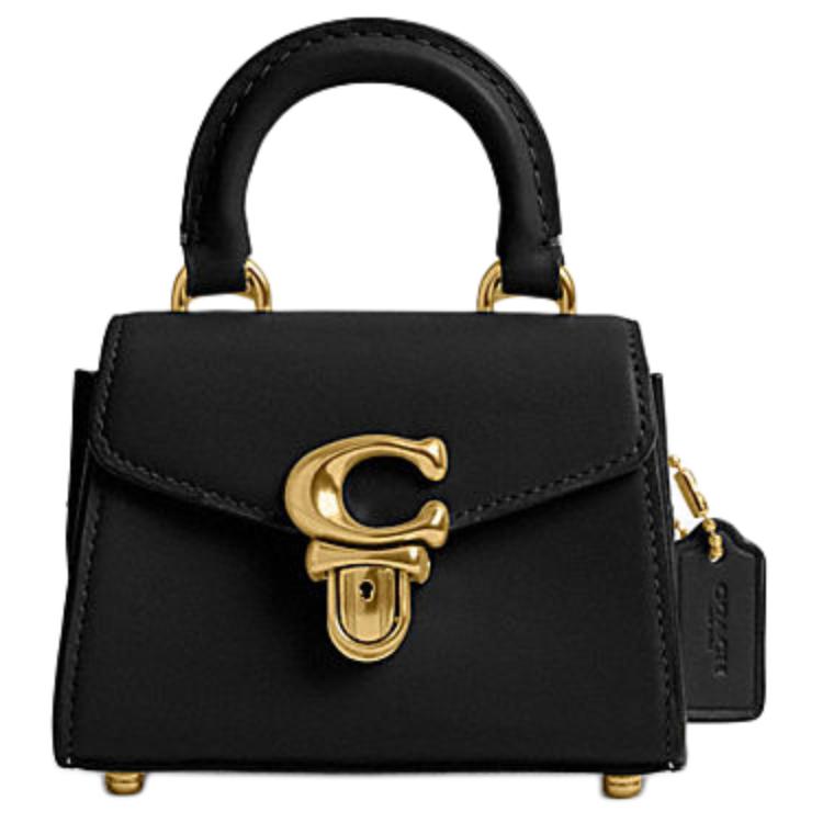 COACH Sammy 12 Metal Logo Locking Strap Detachable Cowhide Leather Crossbody Handbag Mini Women's Black