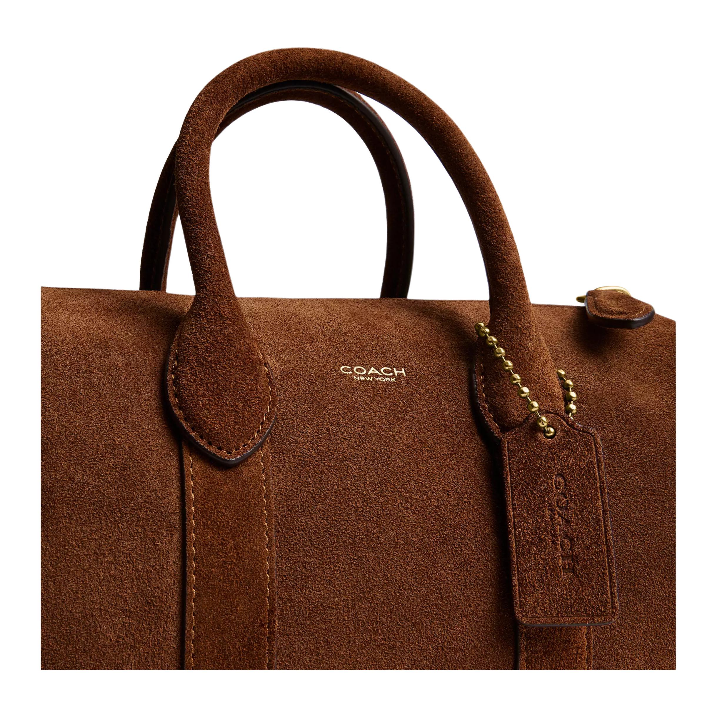 COACH Compass 25 Brand Logo Adjustable Detachable Shoulder Strap Compass Bag Suede Handbag Medium Women's Brown