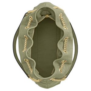 COACH EVELYN 34 quilted detail gold hardware cowhide leather handbag shoulder bag large size women's gray-green