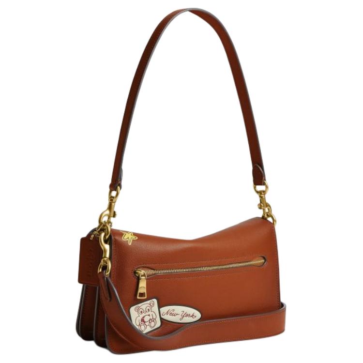 COACH x BRAIN DEAD Collaboration SOFT TABBY 26 Cute Buckle Closure Cowhide Leather Crossbody Shoulder Bag Medium Women's Amber Brown