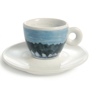 فنجان اسبريسو illy إصدار 1993 برسم منظر طبيعي أزرق مع صحنه