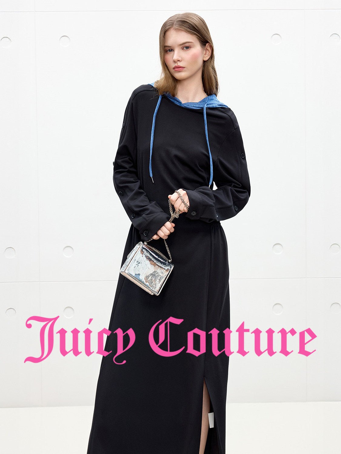 فستان نسائي طويل بفتحة Juicy Couture أسود - رفعة