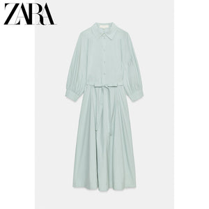 فستان ZARA نسائي أنيق بحزام أخضر نعناعي - رفعة