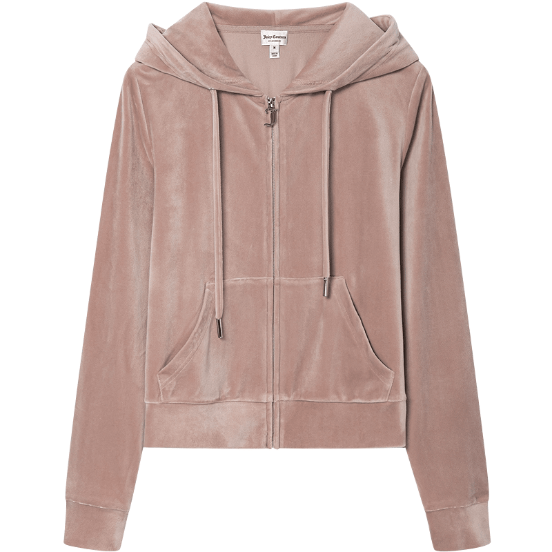 جاكيت نسائي بقبعة Juicy Couture Zero-Pressure Stretch Velvet بيج - رفعة