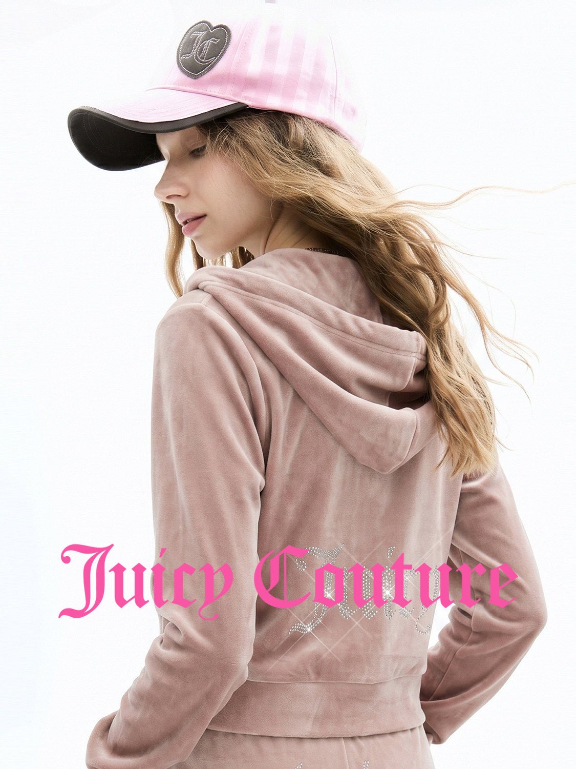 جاكيت نسائي بقبعة Juicy Couture Zero-Pressure Stretch Velvet بيج - رفعة