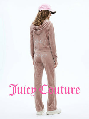 جاكيت نسائي بقبعة Juicy Couture Zero-Pressure Stretch Velvet بيج - رفعة