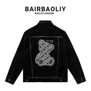 جاكيت BAIRBAOLIY الرجالي الأسود بتصميم الدب