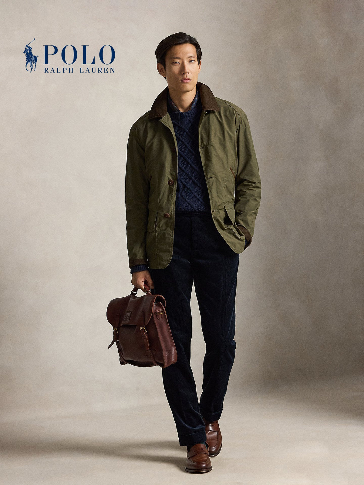 جاكيت شتوي رجالي من Ralph Lauren بأزرار أمامية بنية
