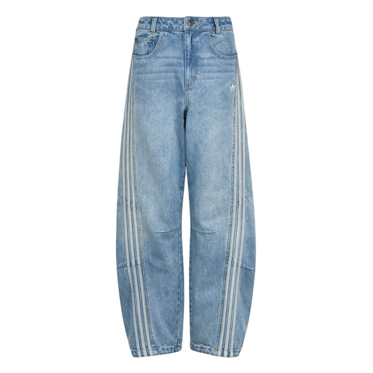 جينز واسع نسائي من اديداس اورجينالز Soft Denim بلون أزرق فاتح وخطوط جانبية