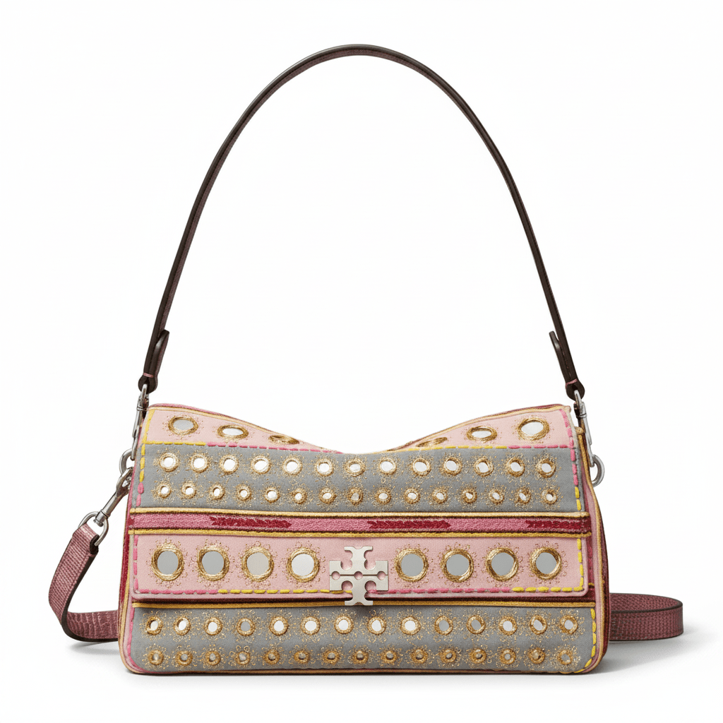 حقيبة كتف Tory Burch أصلية مطرزة متعددة الألوان - رفعة