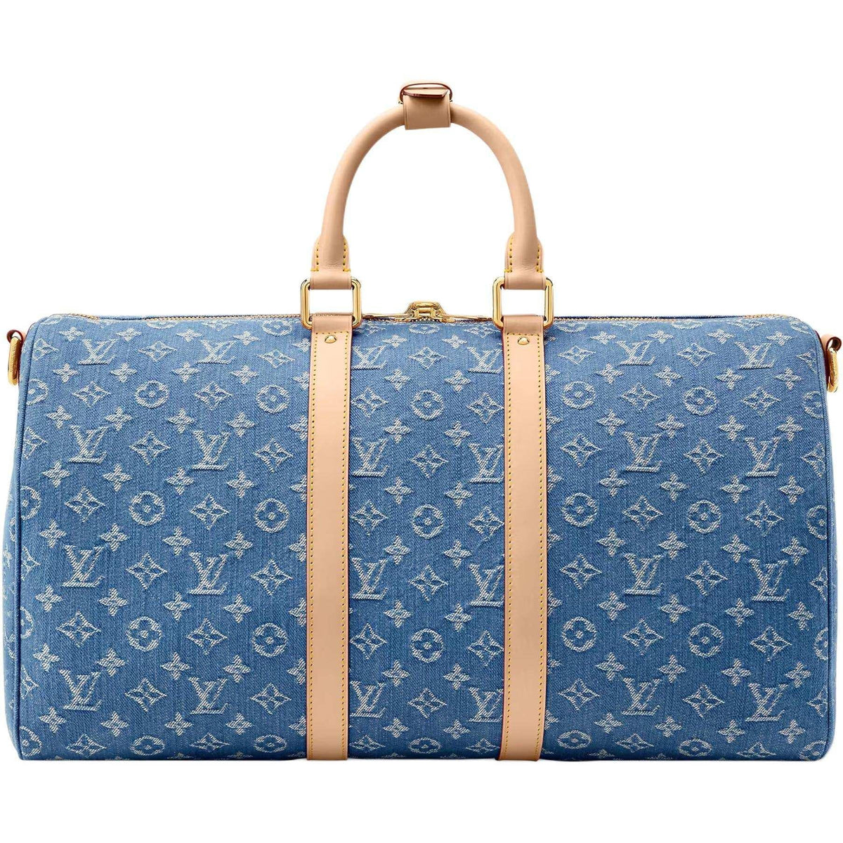 حقيبة لويس فيتون Keepall دنيم أزرق بإكسسوارات ذهبية