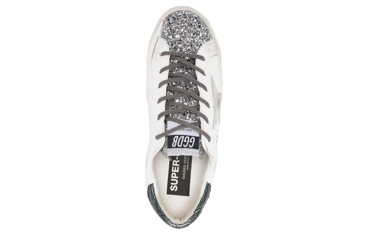 حذاء Golden Goose رياضي نسائي أبيض بجليتر فضي - رفعة
