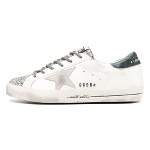 حذاء Golden Goose رياضي نسائي أبيض بجليتر فضي - رفعة